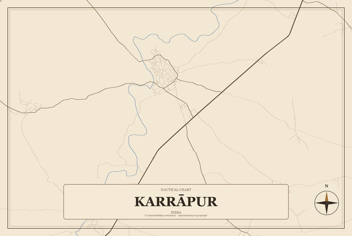 Karrāpur, India City Map Aluminum Sign in Heritage Nautical style