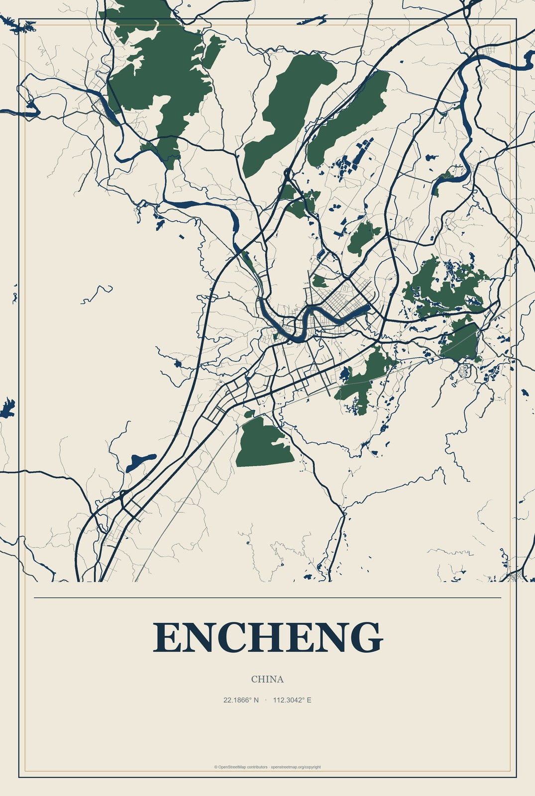 Encheng, China City Map Aluminum Sign in Coastal Cutout style