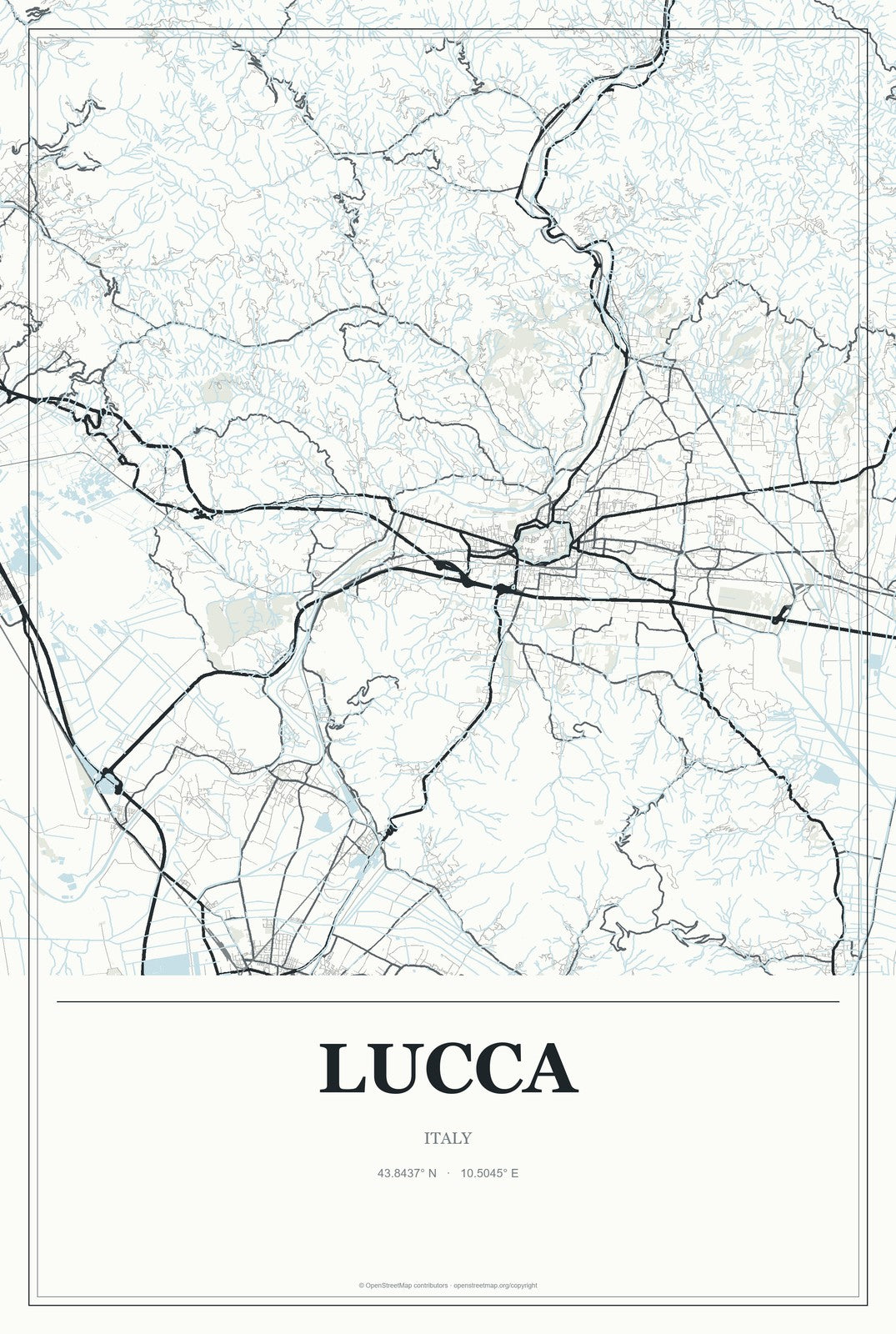 Lucca, Italy City Map Aluminum Sign in Gallery Air style