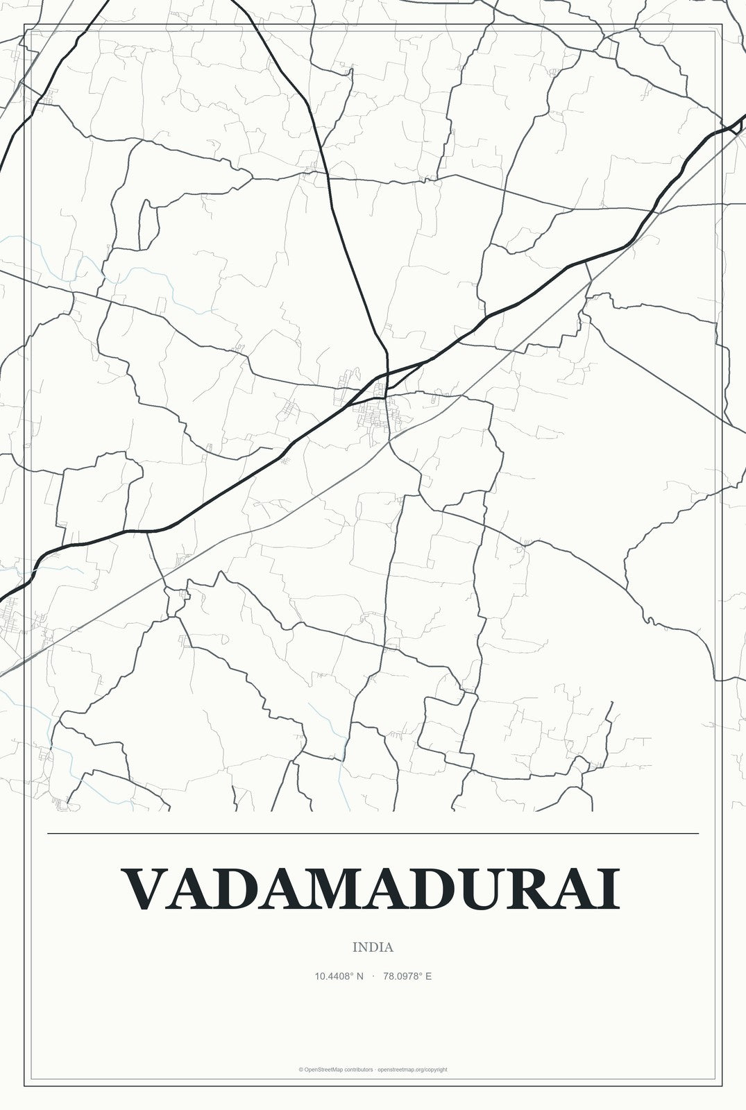 Vadamadurai, India City Map Aluminum Sign in Gallery Air style