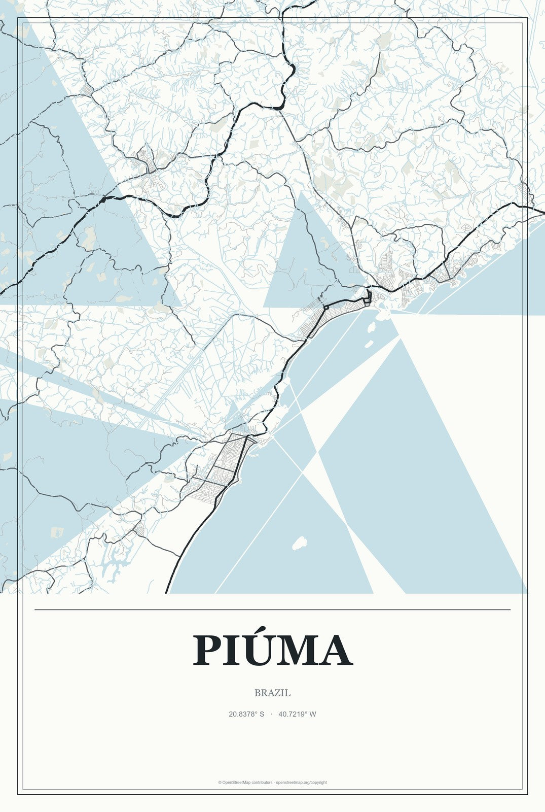Piúma, Brazil City Map Aluminum Sign in Gallery Air style