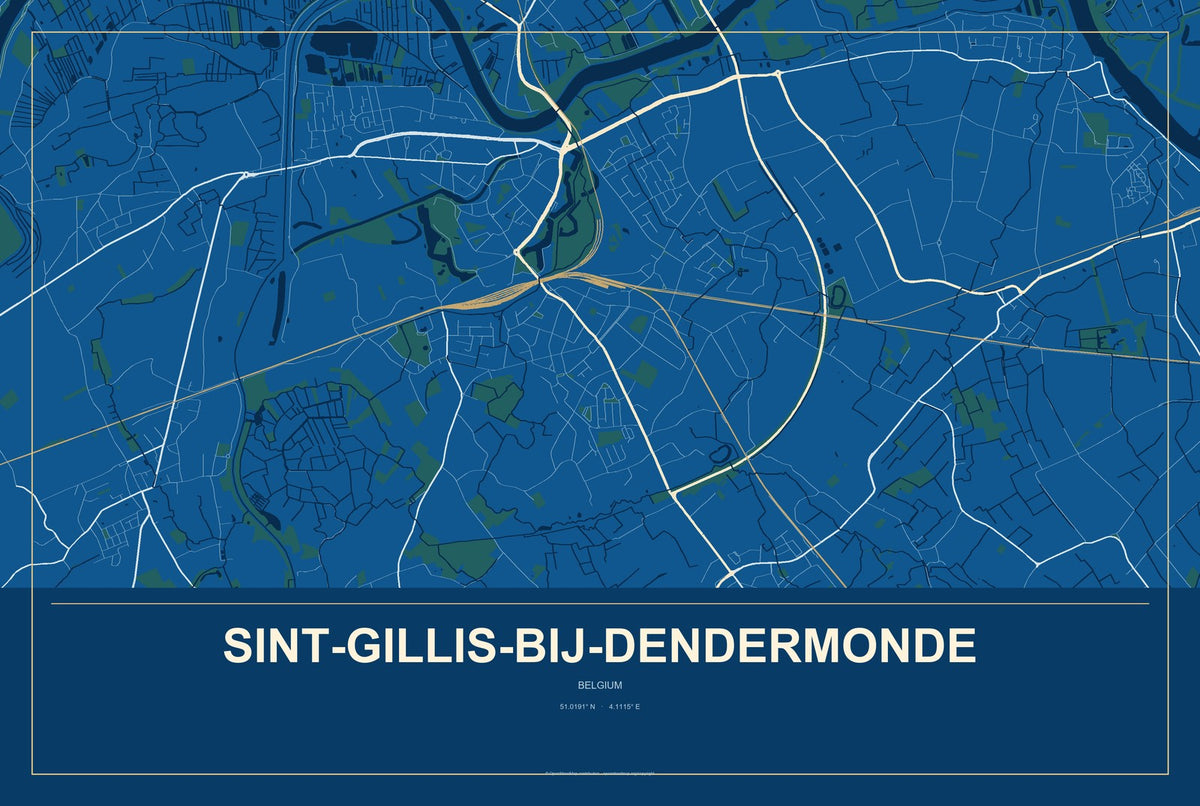 Sint-Gillis-bij-Dendermonde, Belgium City Map Aluminum Sign in Harbor Cobalt style