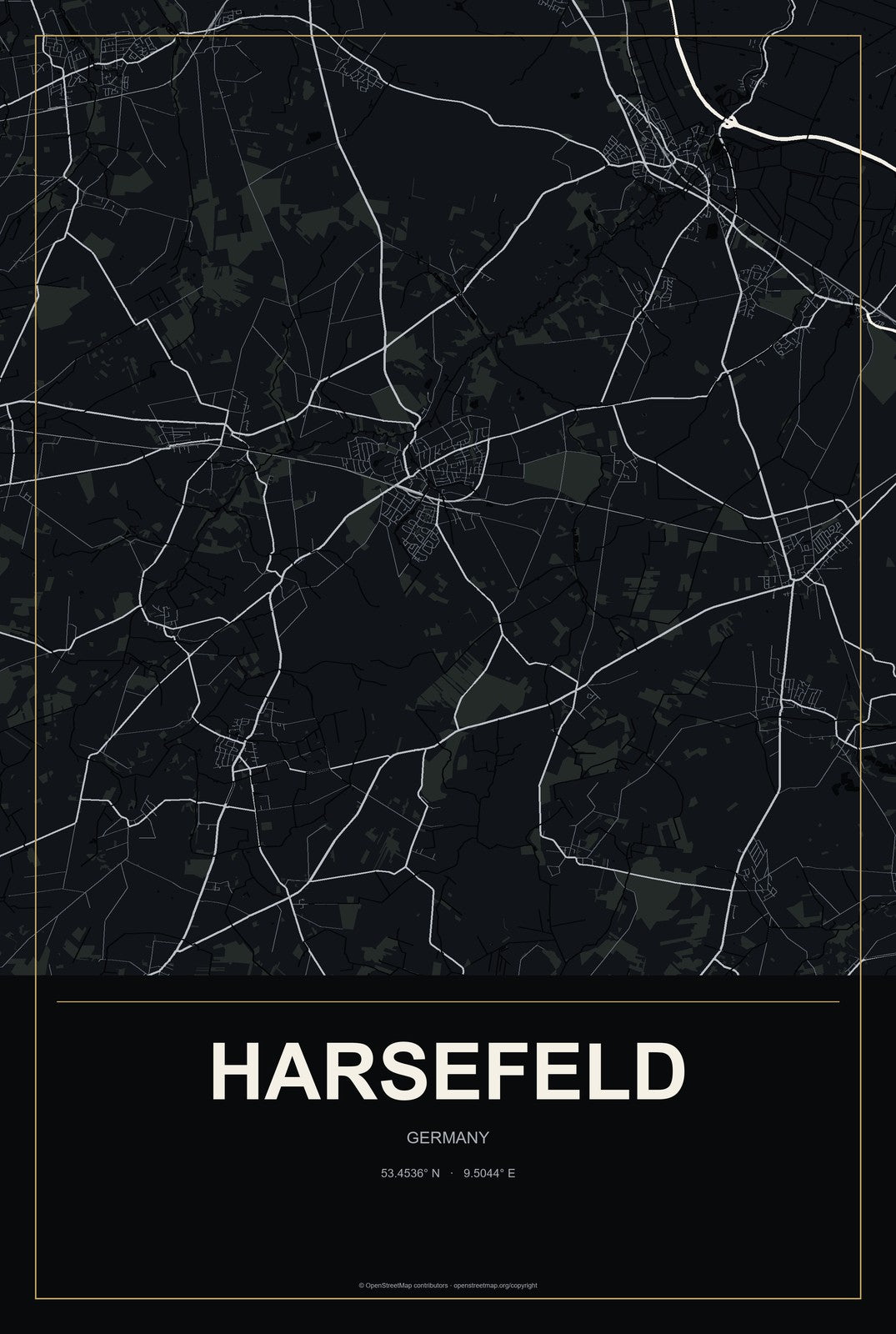Harsefeld, Germany City Map Aluminum Sign in Metropolitan Noir style