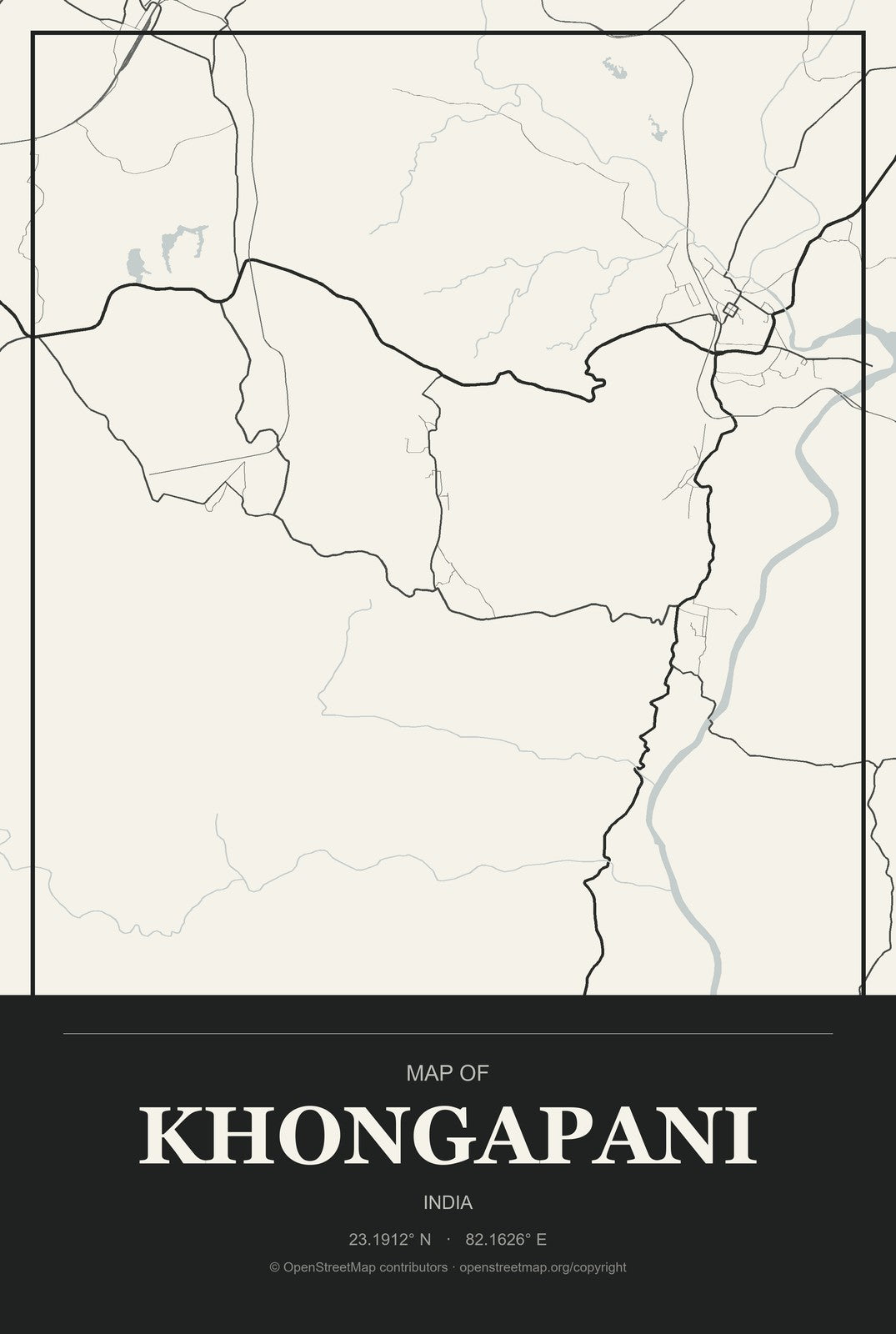 Khongapani, India City Map Aluminum Sign in Museum Plaque style