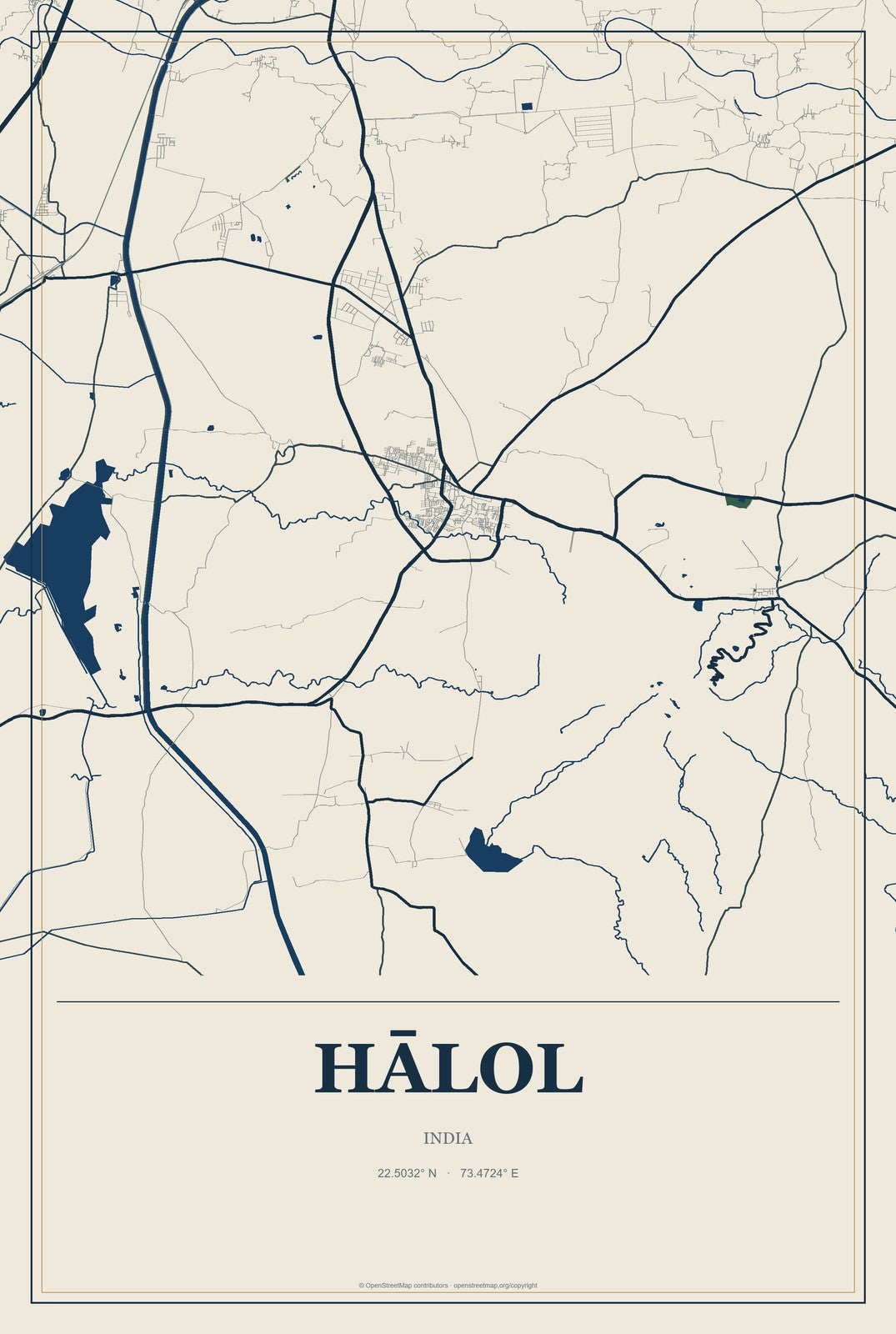 Hālol, India City Map Aluminum Sign in Coastal Cutout style