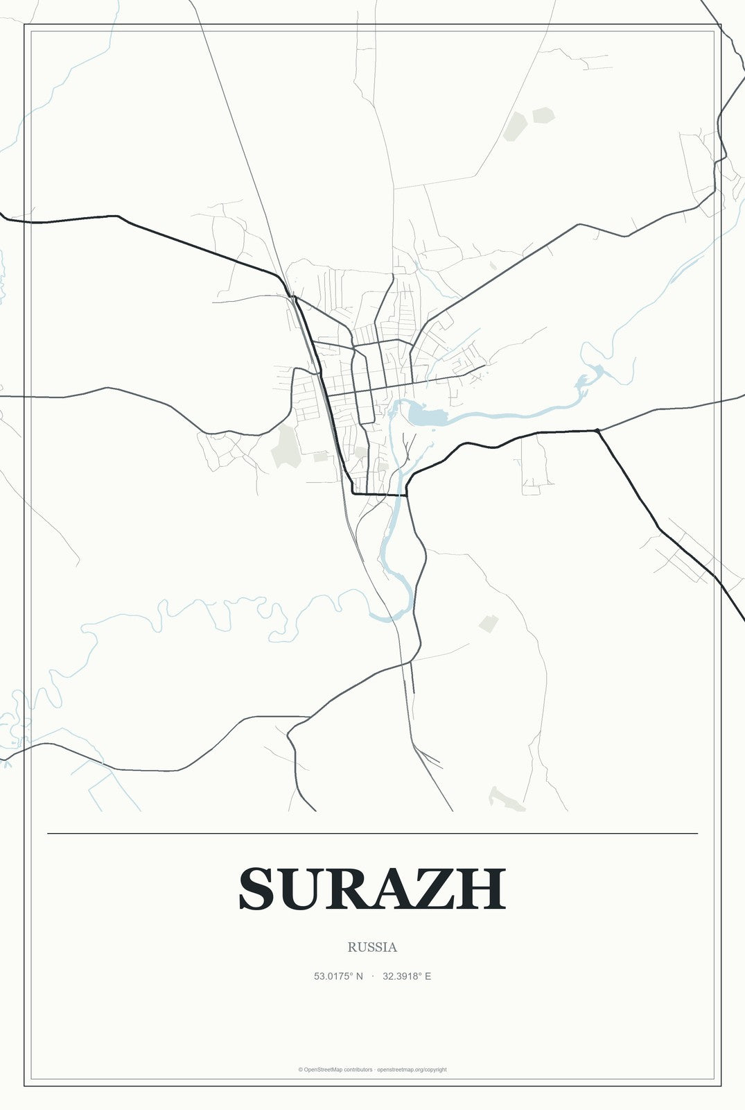 Surazh, Russia City Map Aluminum Sign in Gallery Air style