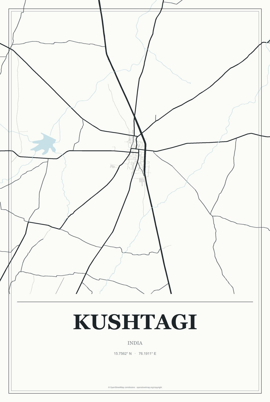 Kushtagi, India City Map Aluminum Sign in Gallery Air style