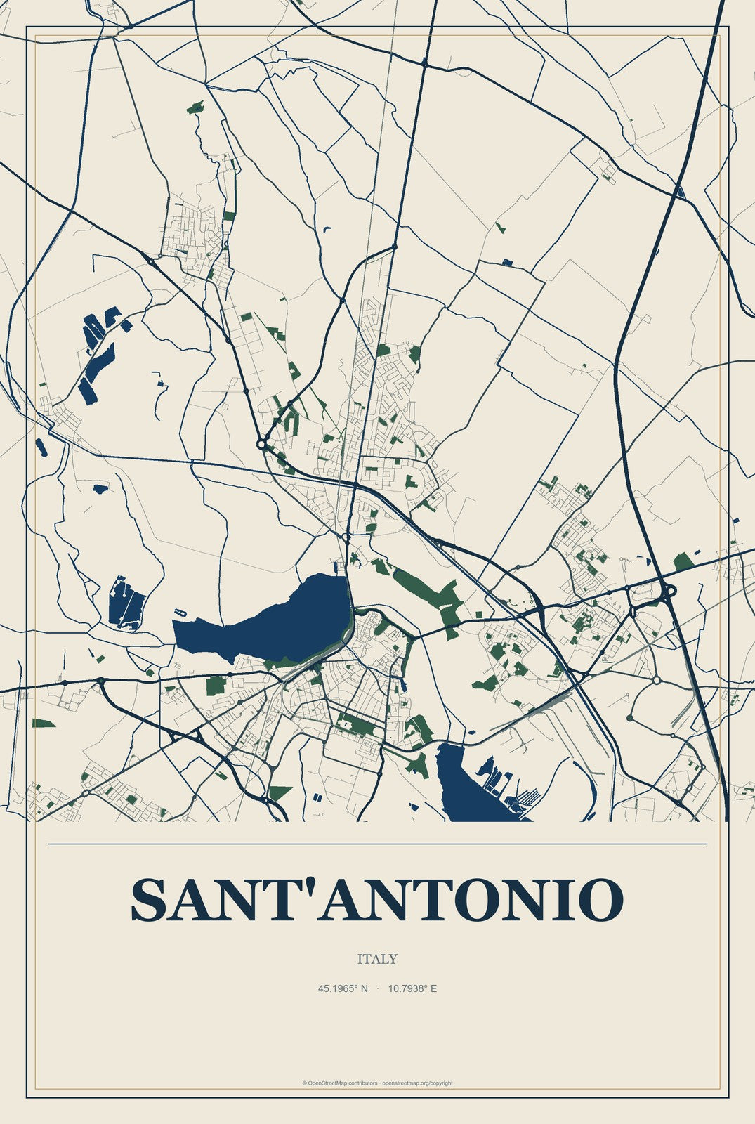 Sant'Antonio, Italy City Map Aluminum Sign in Coastal Cutout style