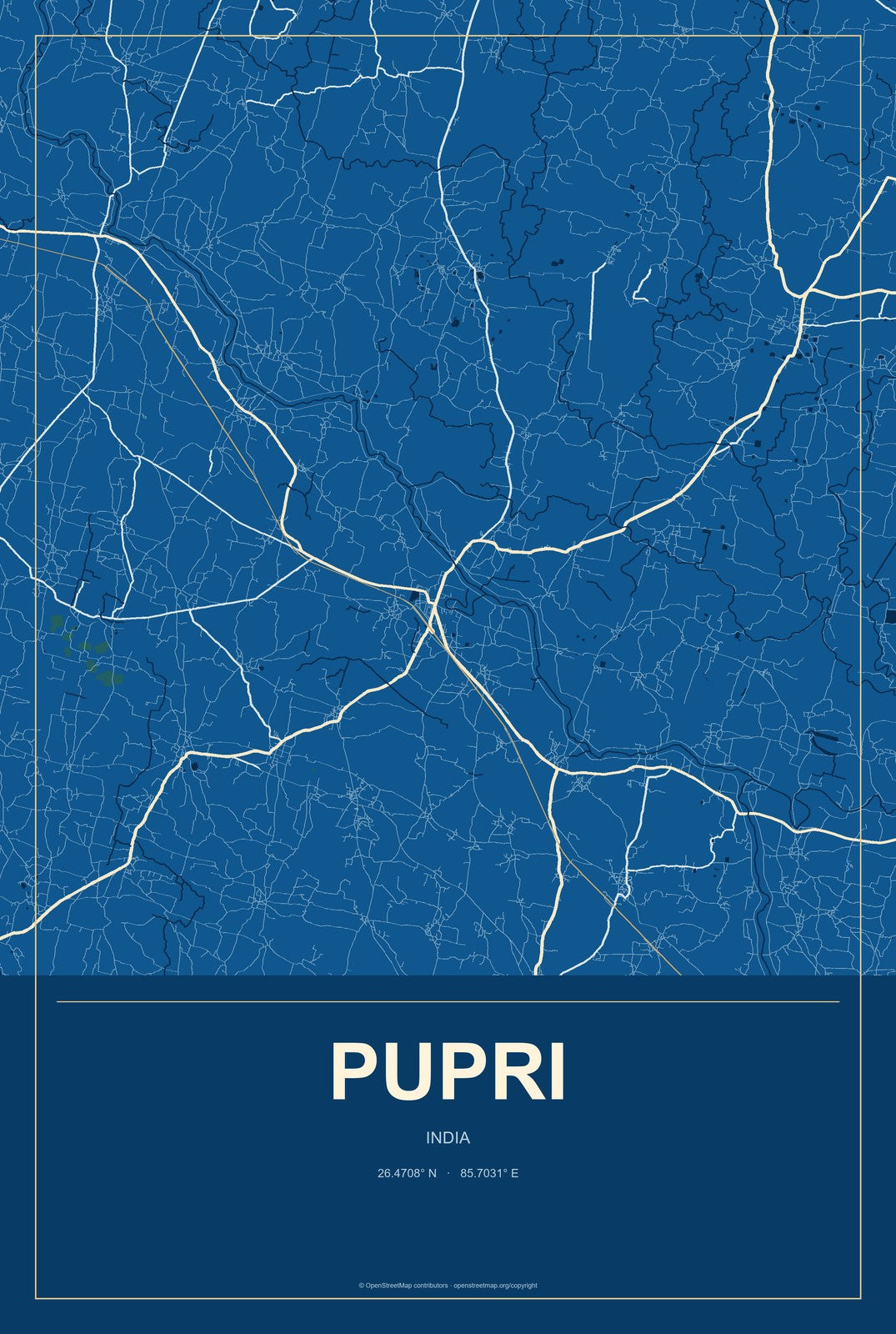 Pupri, India City Map Aluminum Sign in Harbor Cobalt style