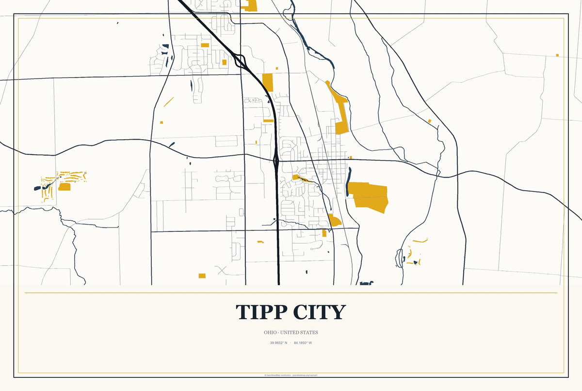 Tipp City, Ohio City Map Aluminum Sign in Citrine Modern style