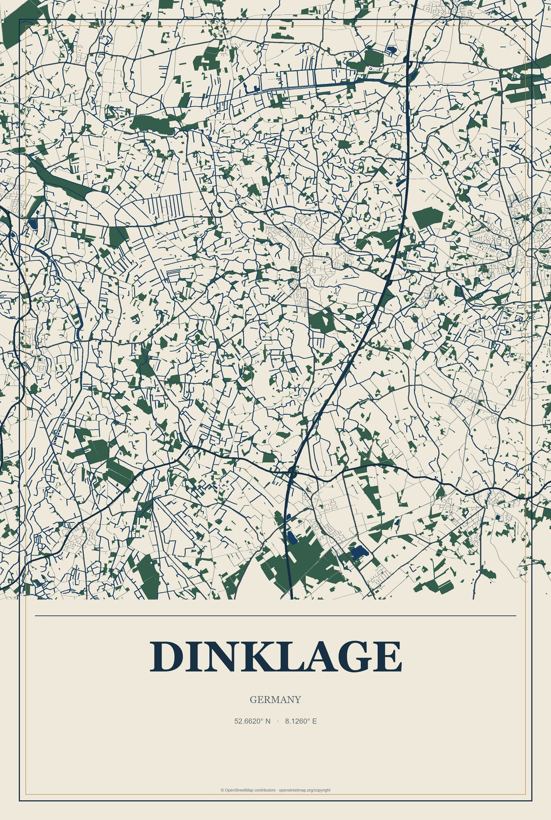 Dinklage, Germany City Map Aluminum Sign in Coastal Cutout style