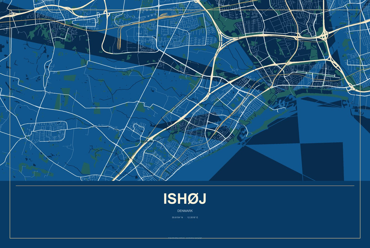 Ishøj, Denmark City Map Aluminum Sign in Harbor Cobalt style