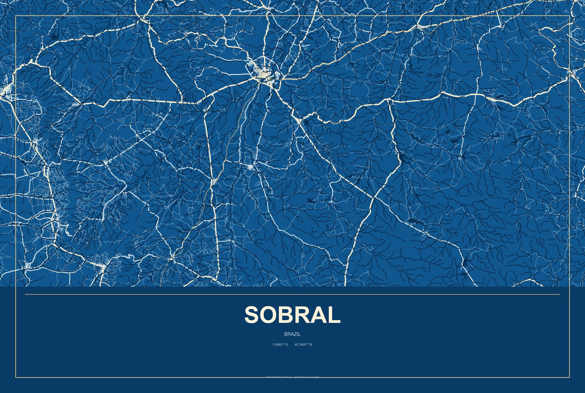 Sobral, Brazil City Map Aluminum Sign in Harbor Cobalt style