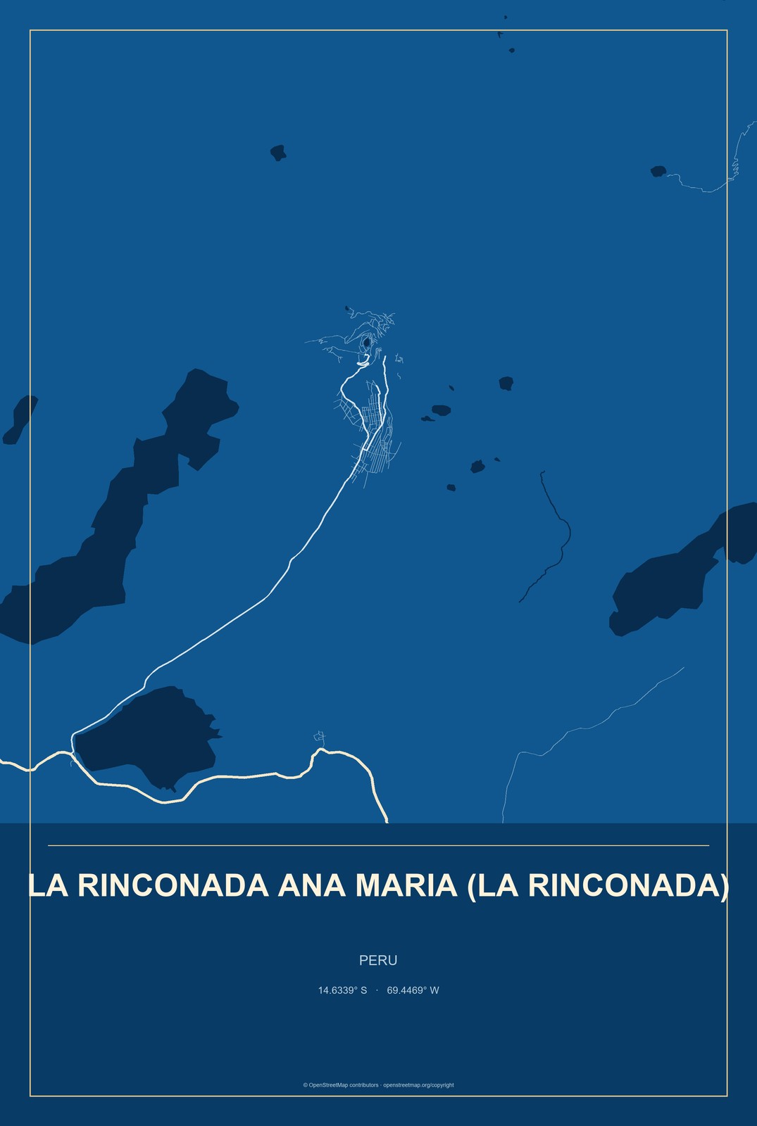 La Rinconada Ana Maria (La Rinconada), Peru City Map Aluminum Sign in Harbor Cobalt style