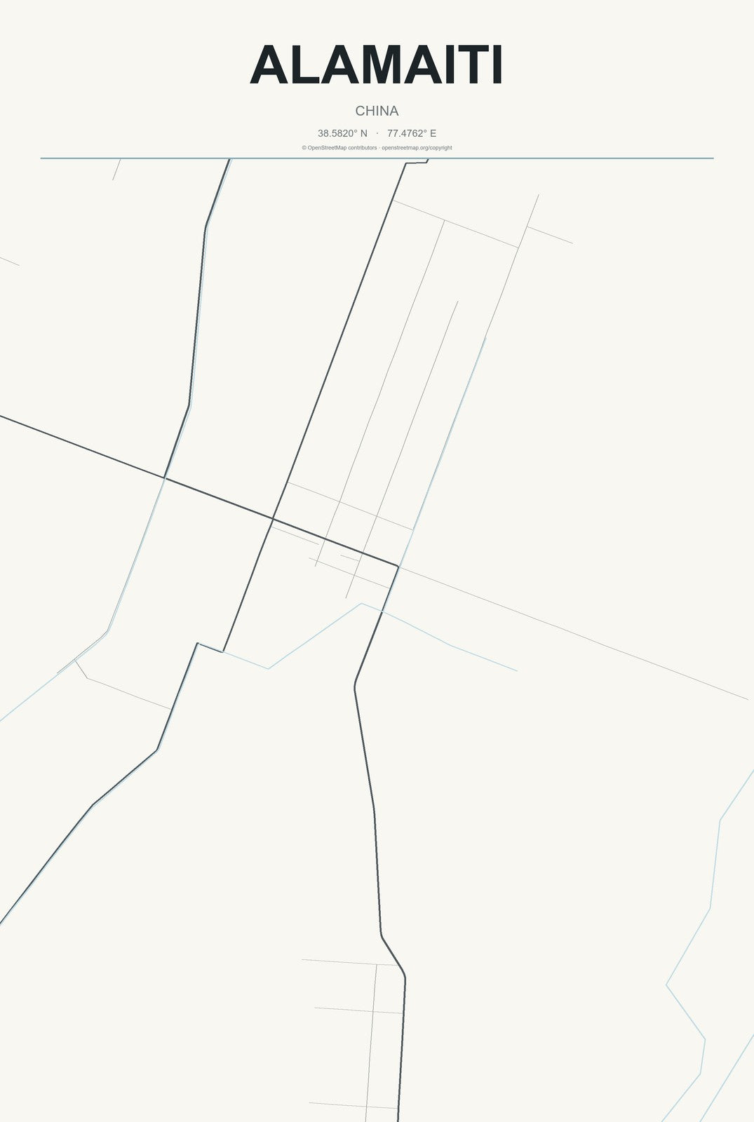 Alamaiti, China City Map Aluminum Sign in Headline Atlas style