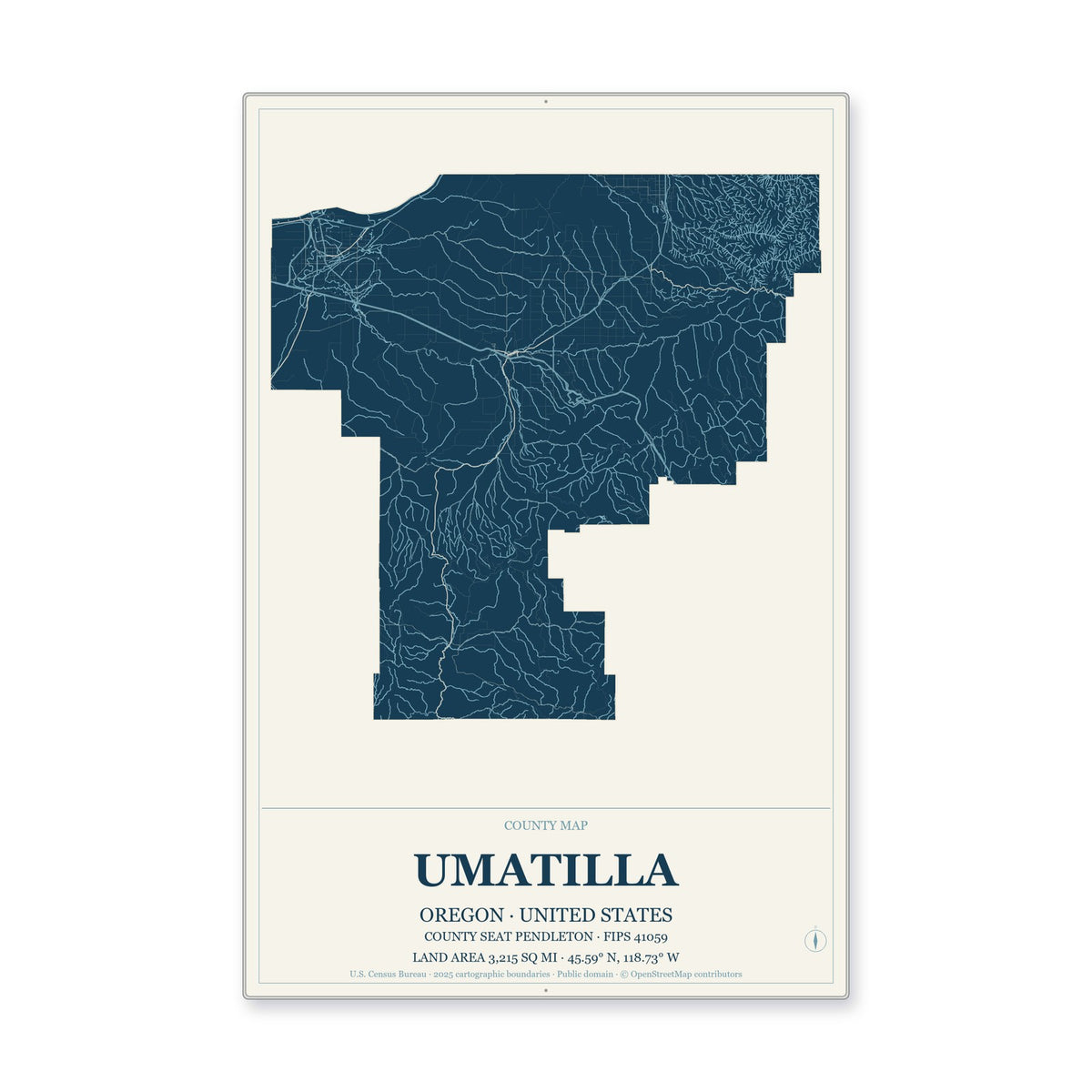 Umatilla County, Oregon Map Aluminum Sign in Coastal Cutout style