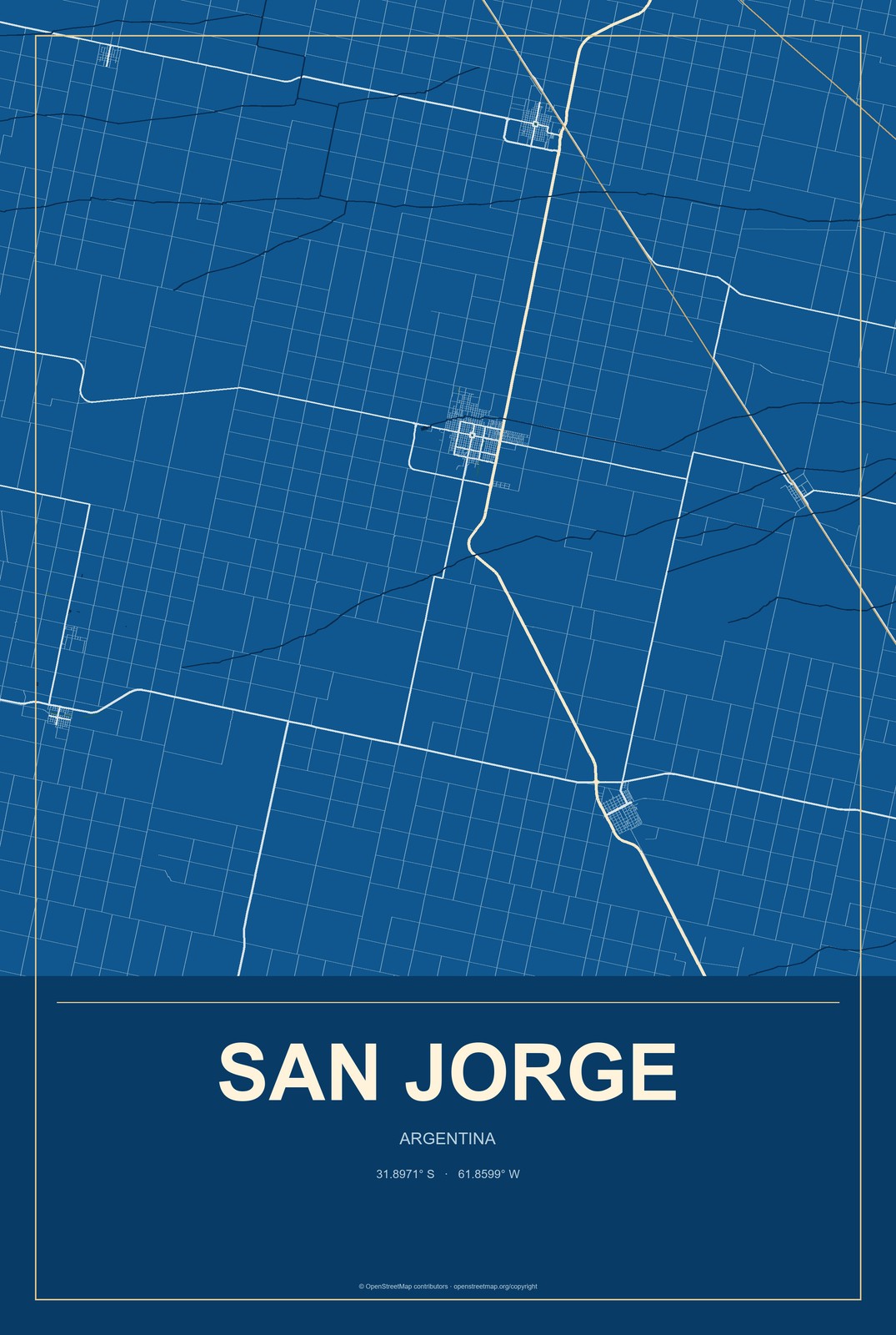 San Jorge, Argentina City Map Aluminum Sign in Harbor Cobalt style