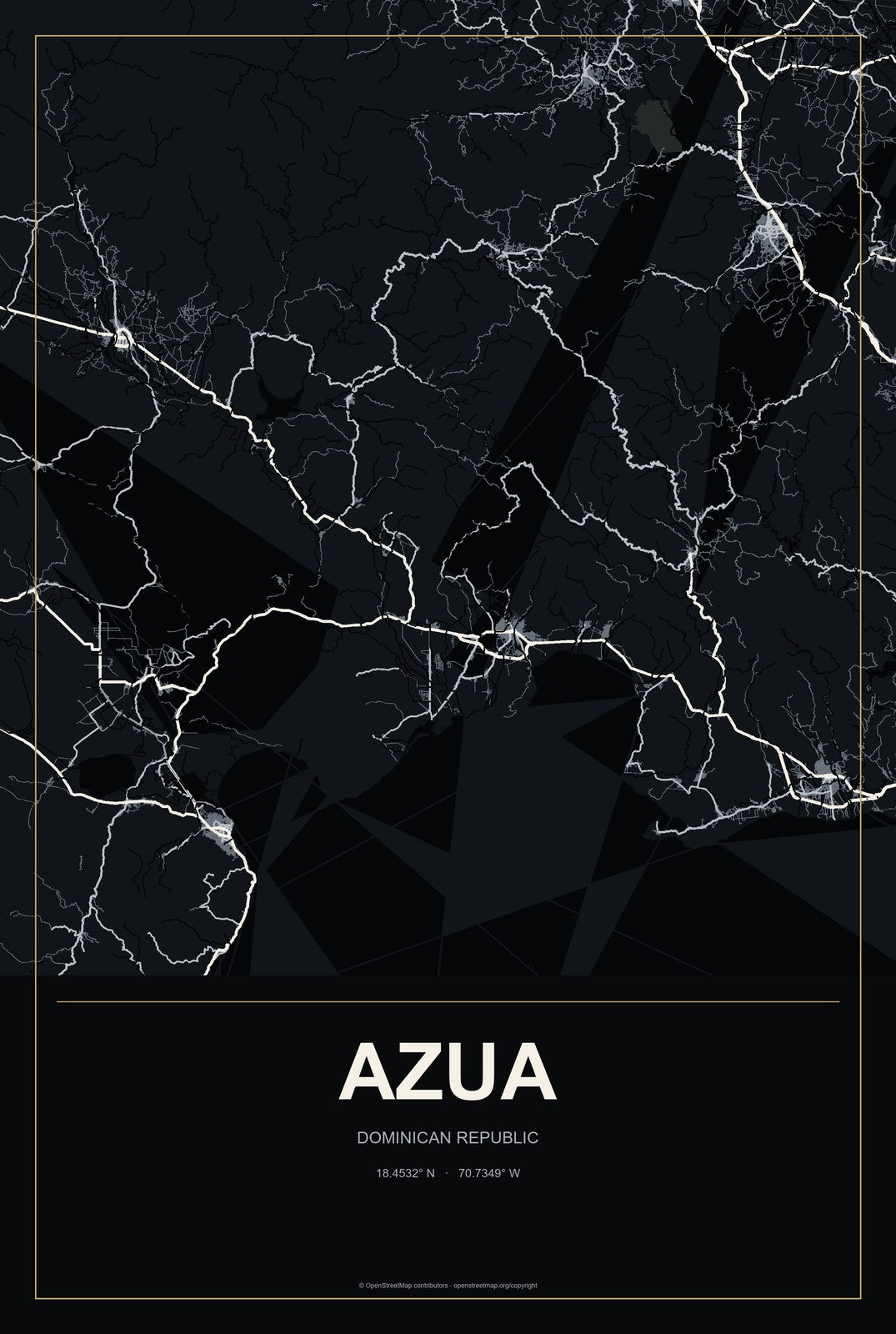 Azua, Dominican Republic City Map Aluminum Sign in Metropolitan Noir style