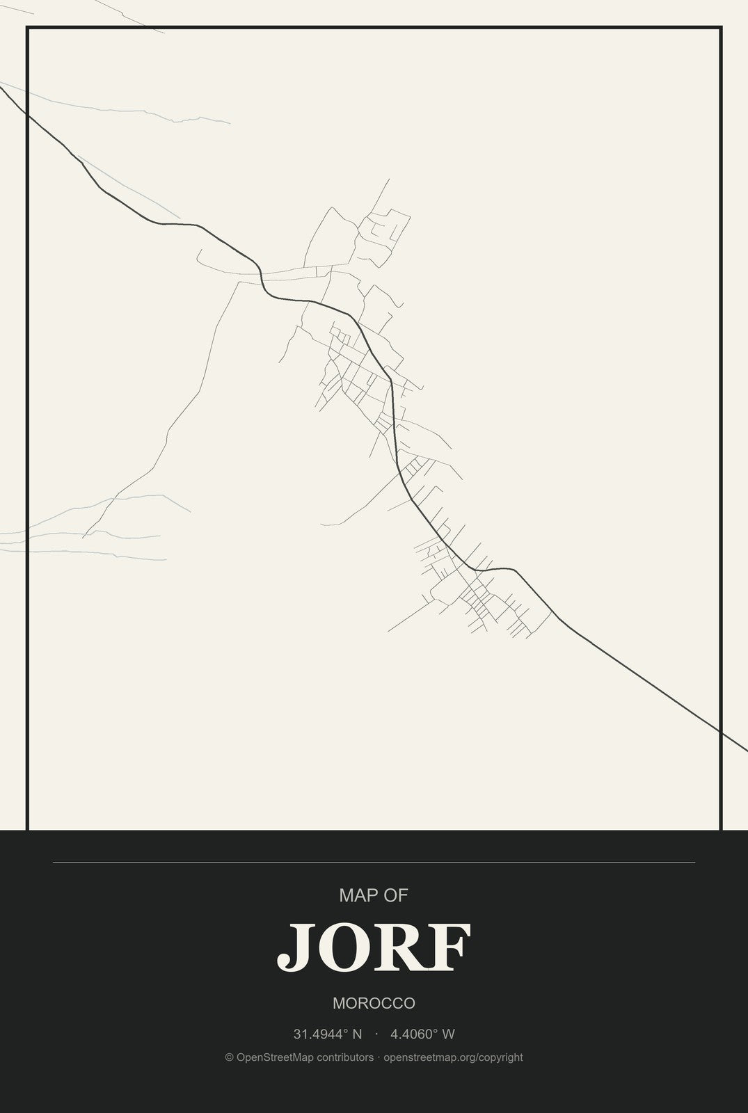 Jorf, Morocco City Map Aluminum Sign in Museum Plaque style
