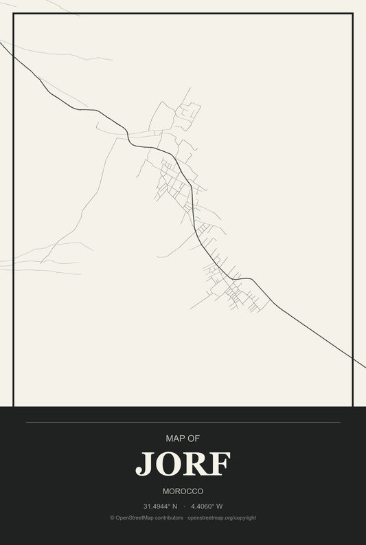 Jorf, Morocco City Map Aluminum Sign in Museum Plaque style