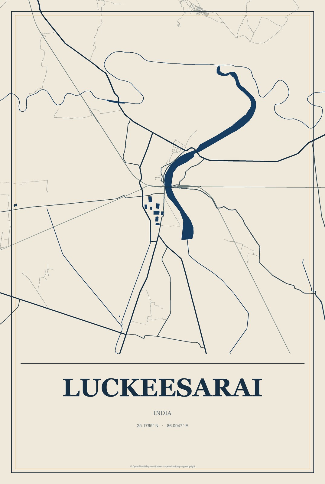 Luckeesarai, India City Map Aluminum Sign in Coastal Cutout style
