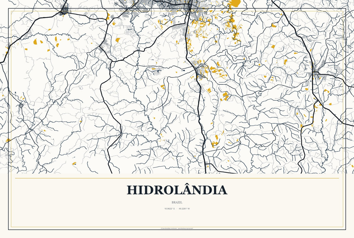 Hidrolândia, Ceará, Brazil City Map Aluminum Sign in Citrine Modern style