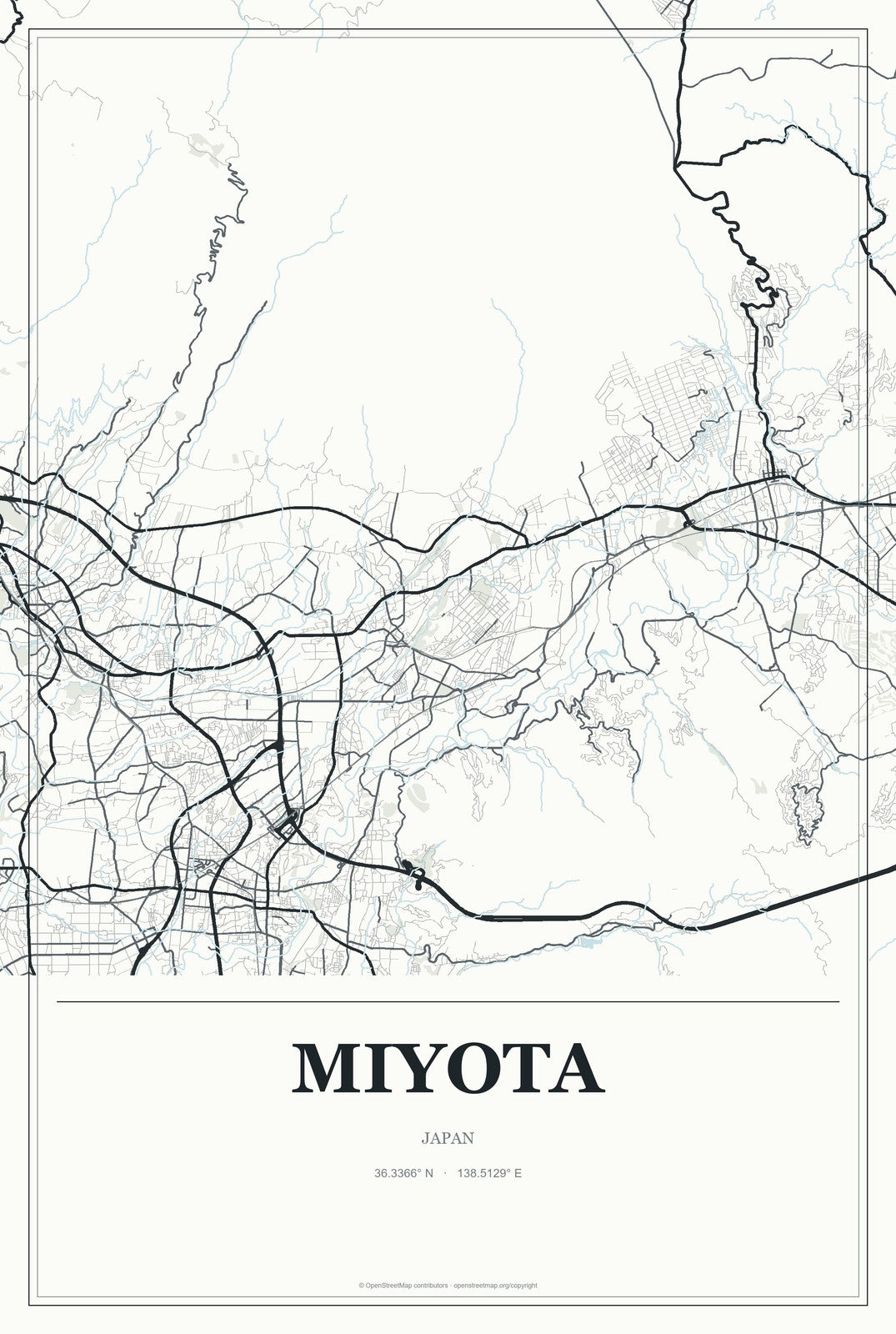 Miyota, Japan City Map Aluminum Sign in Gallery Air style