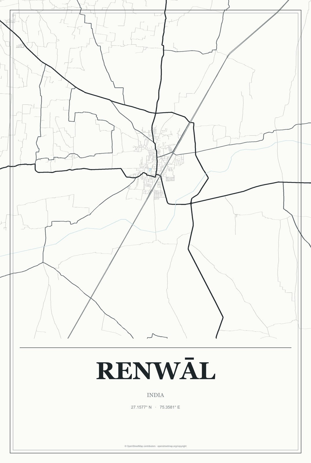 Renwāl, India City Map Aluminum Sign in Gallery Air style