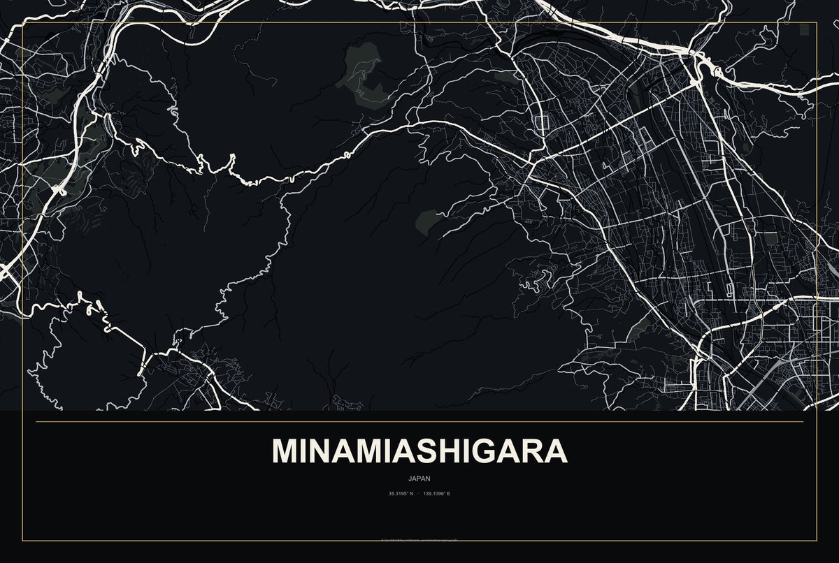 Minamiashigara, Japan City Map Aluminum Sign in Metropolitan Noir style