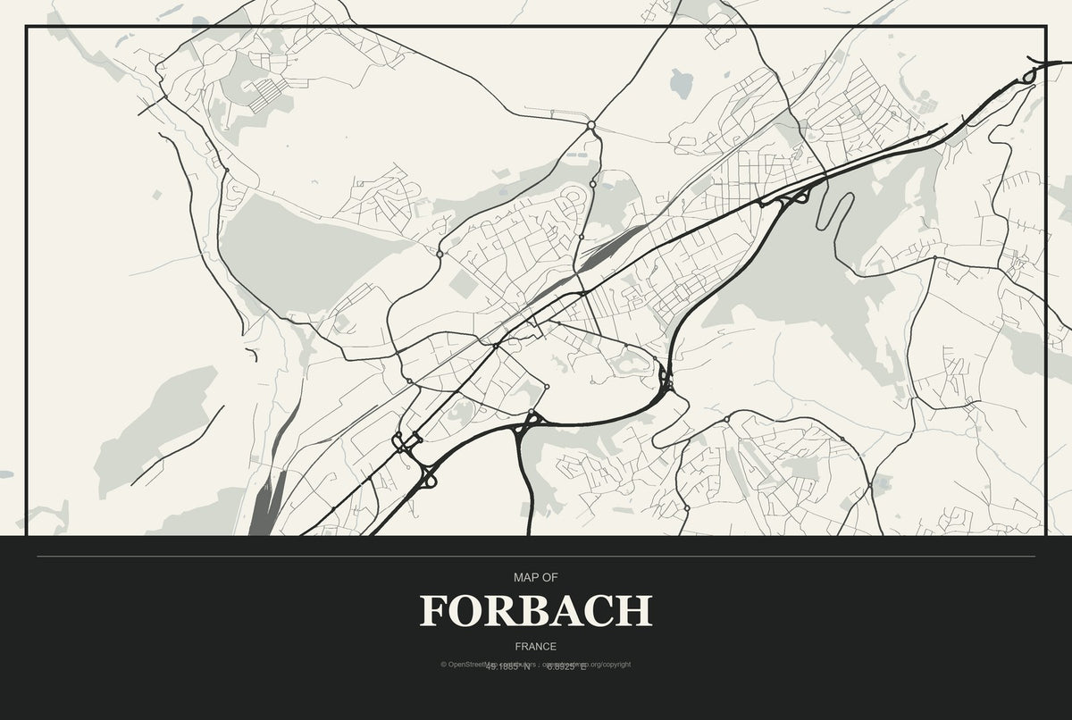 Forbach, France City Map Aluminum Sign in Museum Plaque style