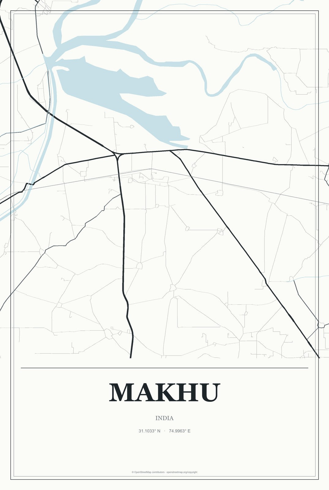 Makhu, India City Map Aluminum Sign in Gallery Air style