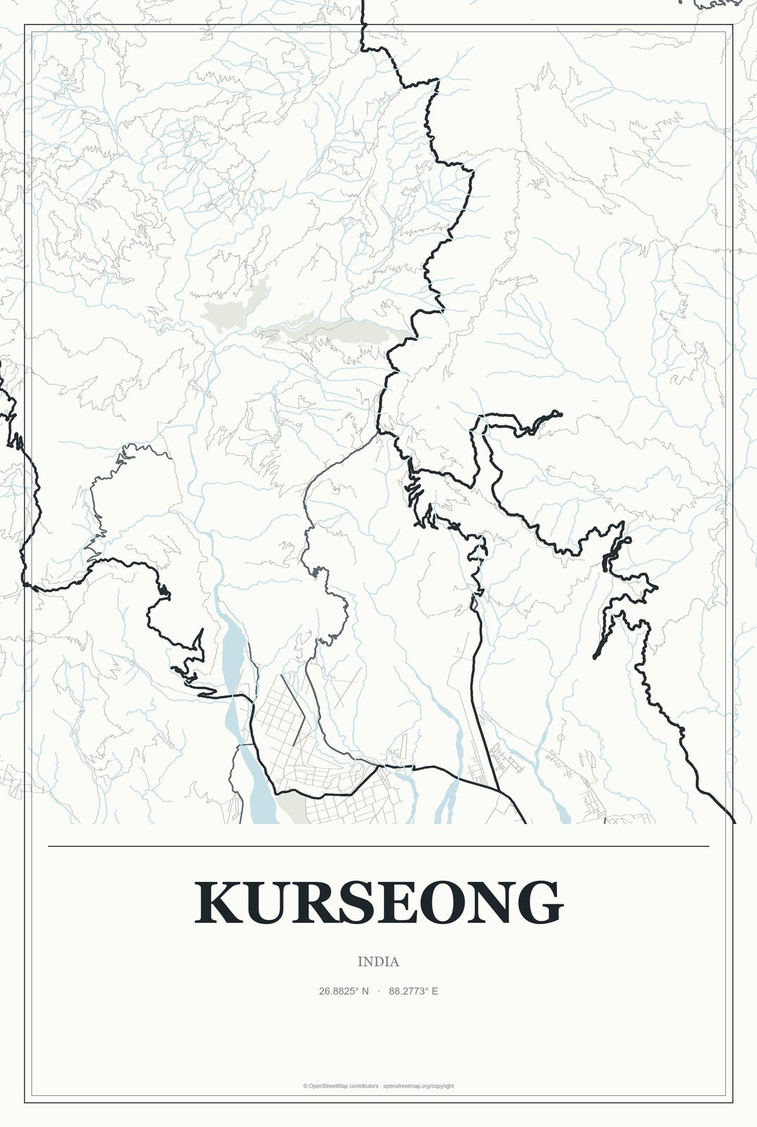 Kurseong, India City Map Aluminum Sign in Gallery Air style