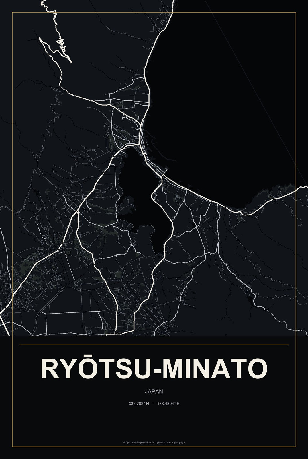 Ryōtsu-minato, Japan City Map Aluminum Sign in Metropolitan Noir style