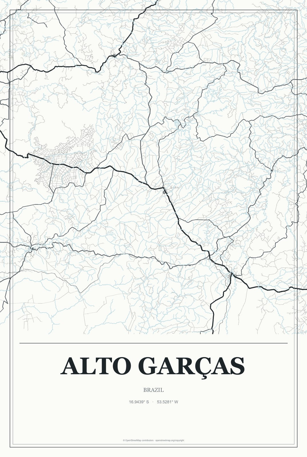 Alto Garças, Brazil City Map Aluminum Sign in Gallery Air style