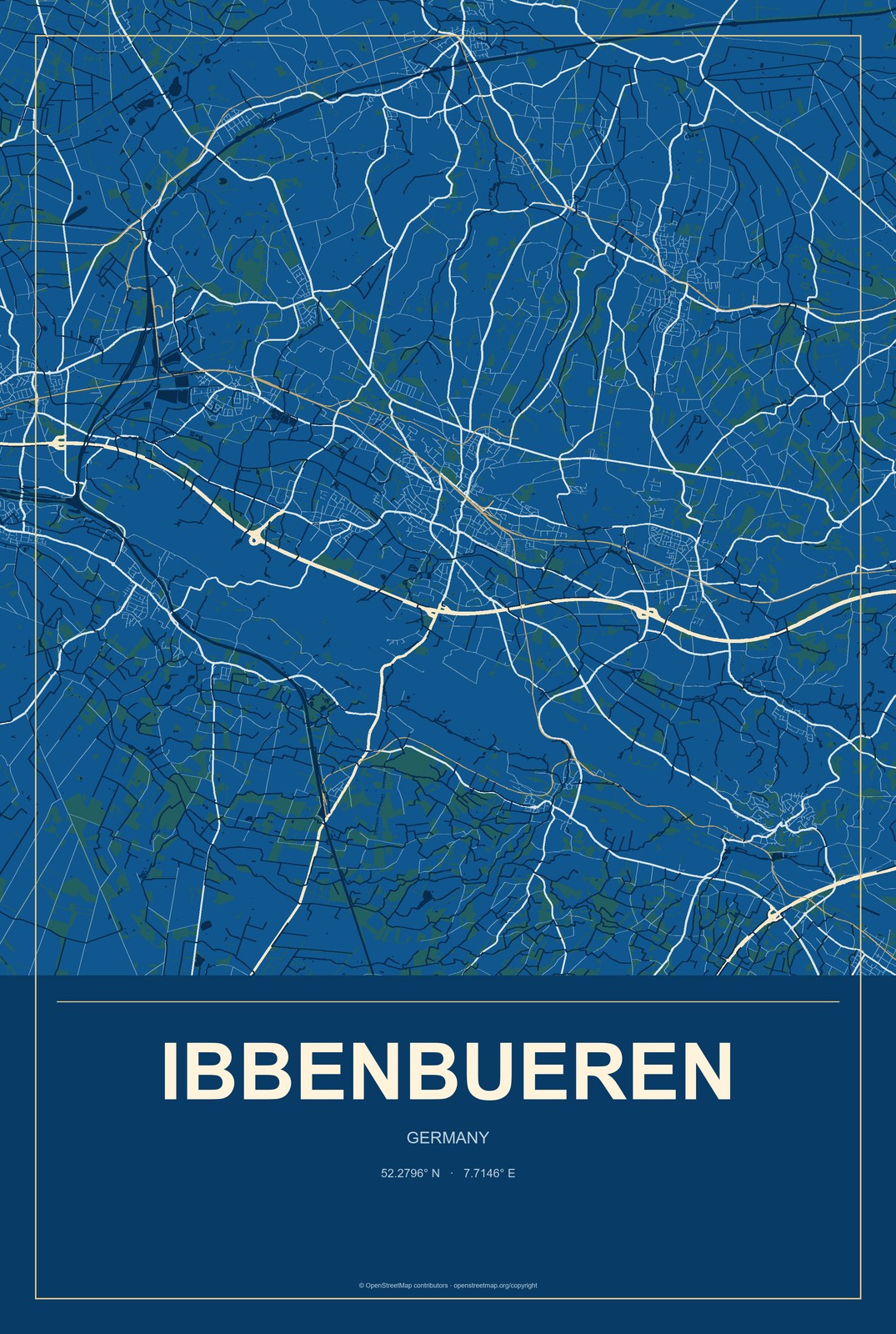 Ibbenbueren, Germany City Map Aluminum Sign in Harbor Cobalt style