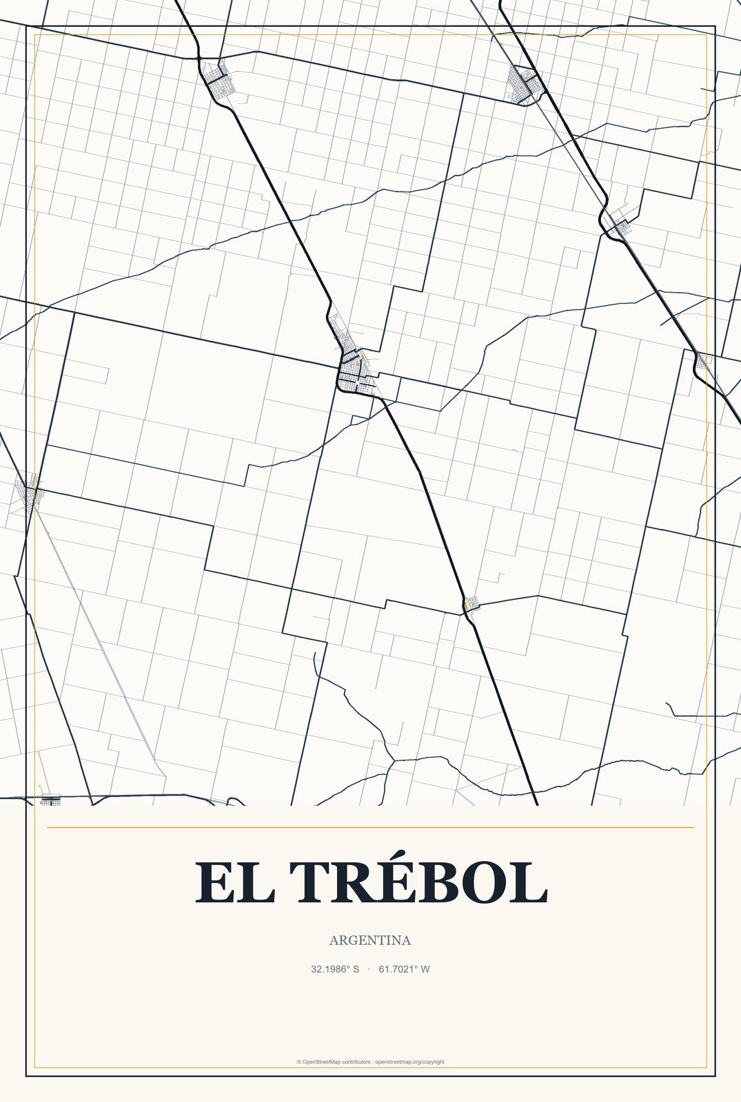 El Trébol, Argentina City Map Aluminum Sign in Citrine Modern style