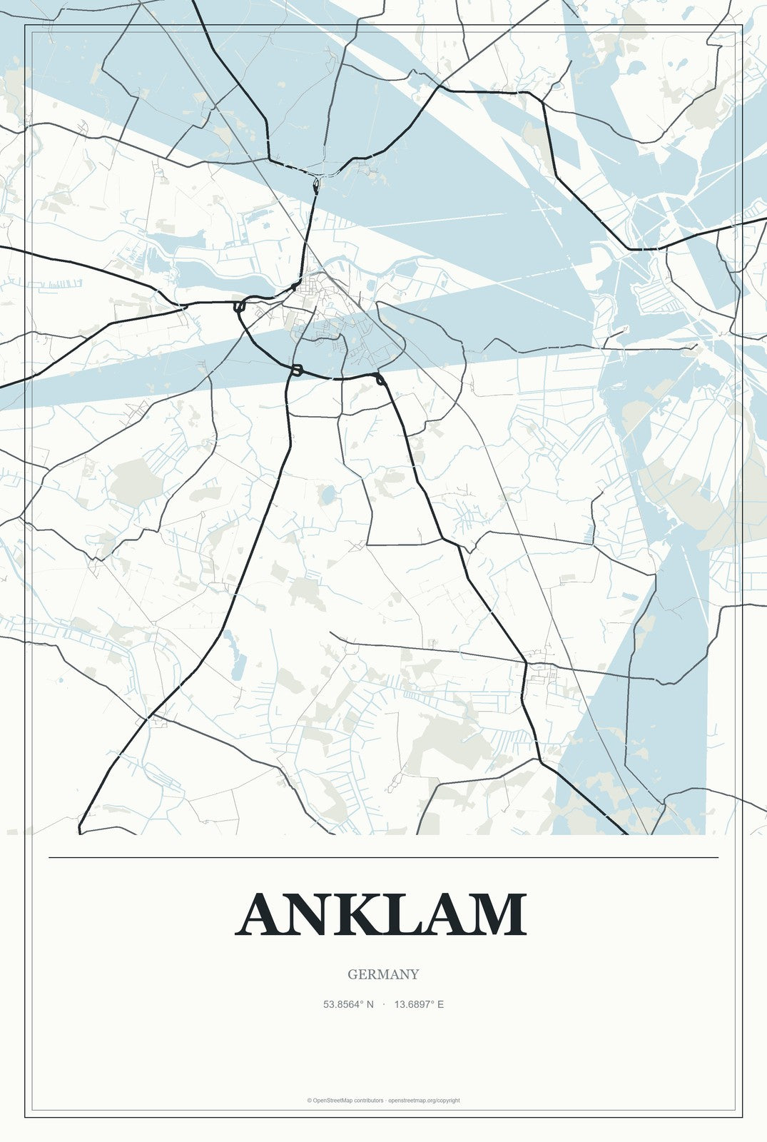 Anklam, Germany City Map Aluminum Sign in Gallery Air style