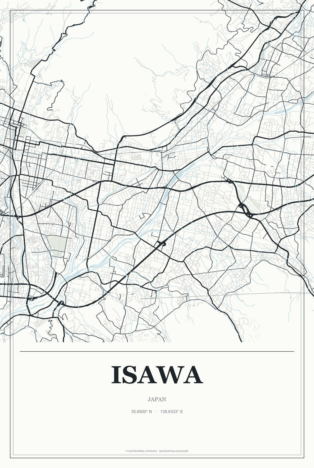 Isawa, Japan City Map Aluminum Sign in Gallery Air style