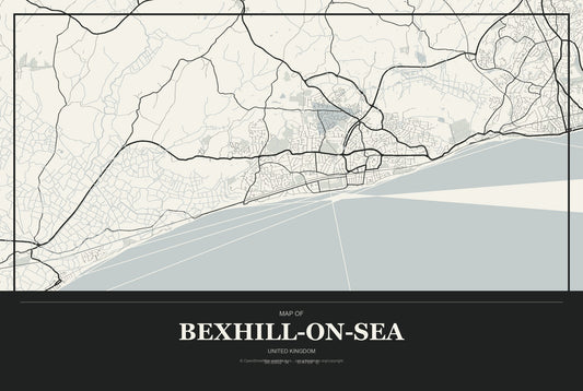 Bexhill-on-Sea, United Kingdom City Map Aluminum Sign in Museum Plaque style