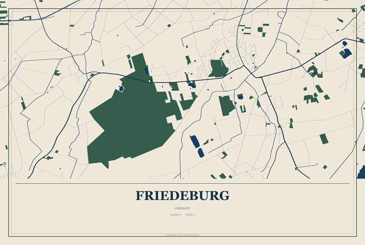 Friedeburg, Germany City Map Aluminum Sign in Coastal Cutout style