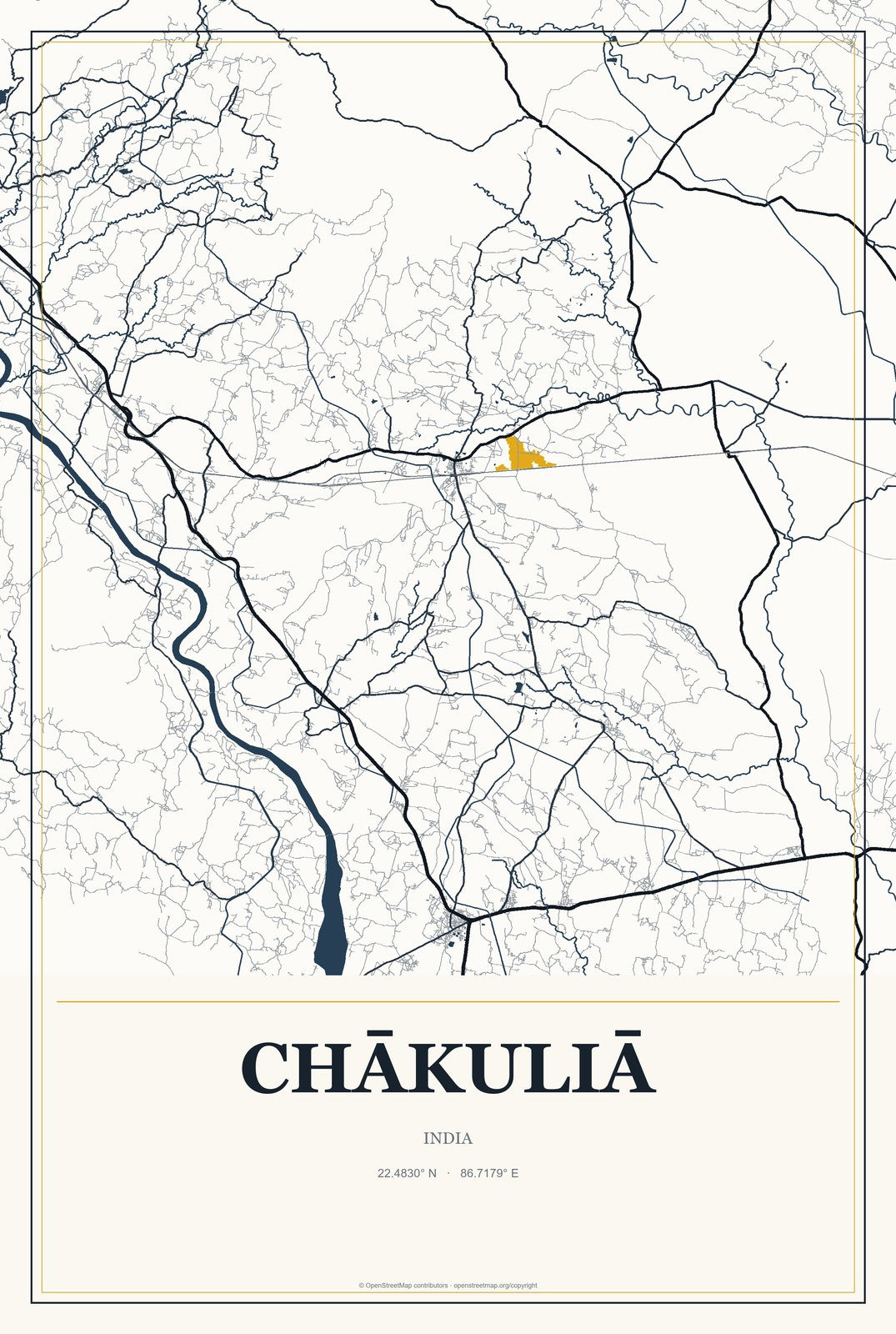 Chākuliā, India City Map Aluminum Sign in Citrine Modern style
