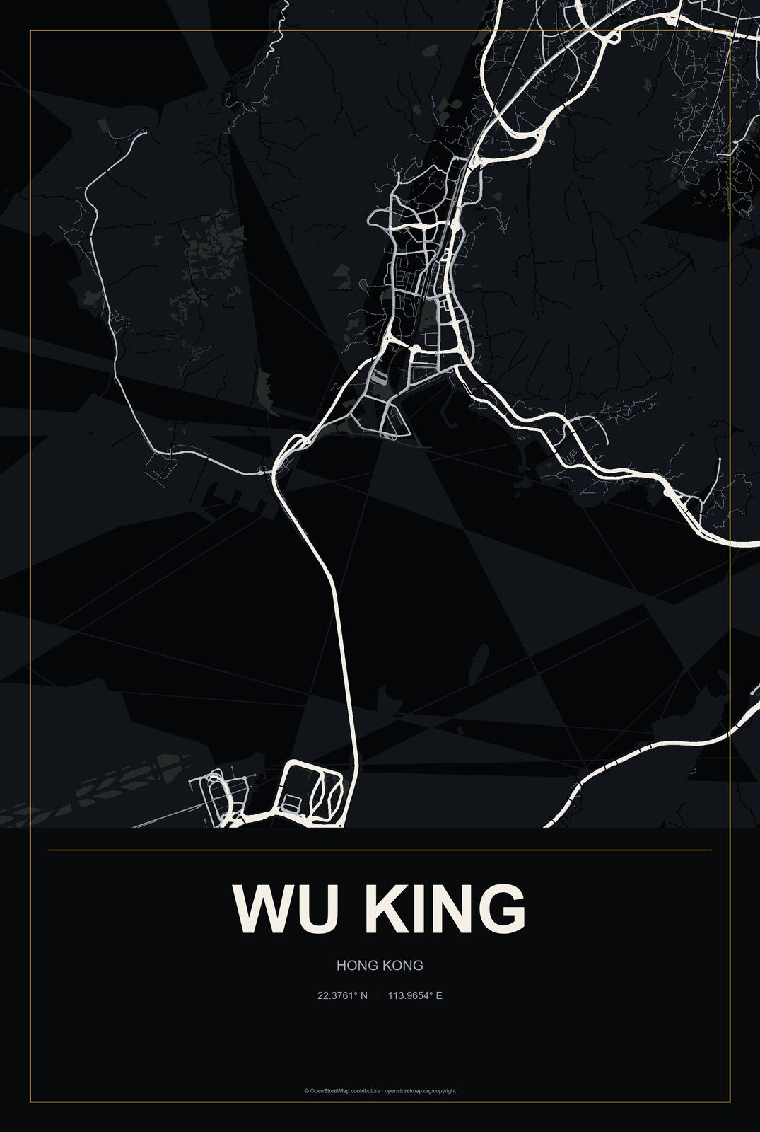 Wu King, Hong Kong City Map Aluminum Sign in Metropolitan Noir style