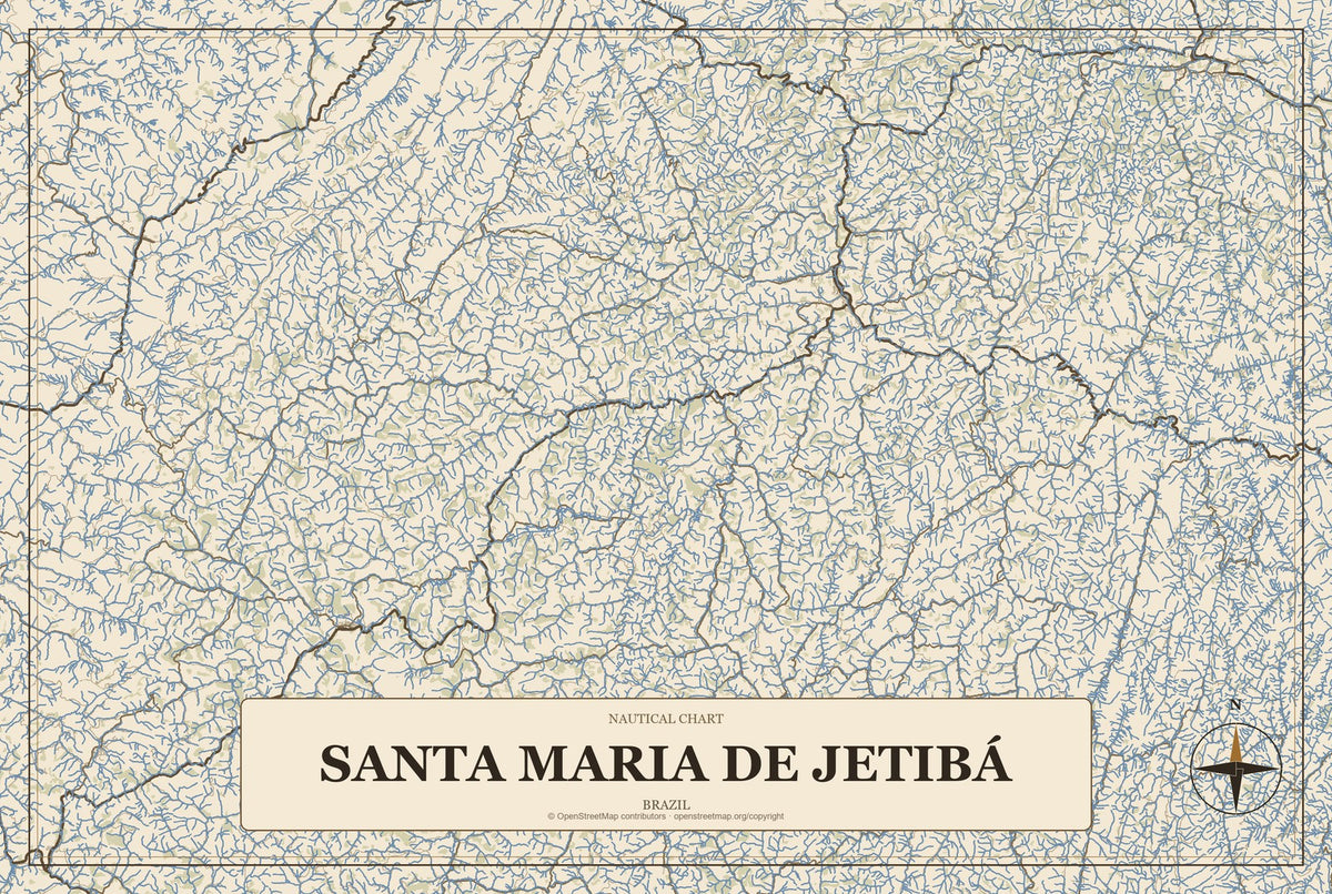 Santa Maria de Jetibá, Brazil City Map Aluminum Sign in Heritage Nautical style
