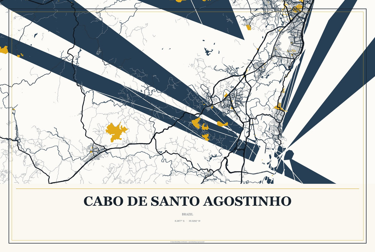 Cabo de Santo Agostinho, Brazil City Map Aluminum Sign in Citrine Modern style