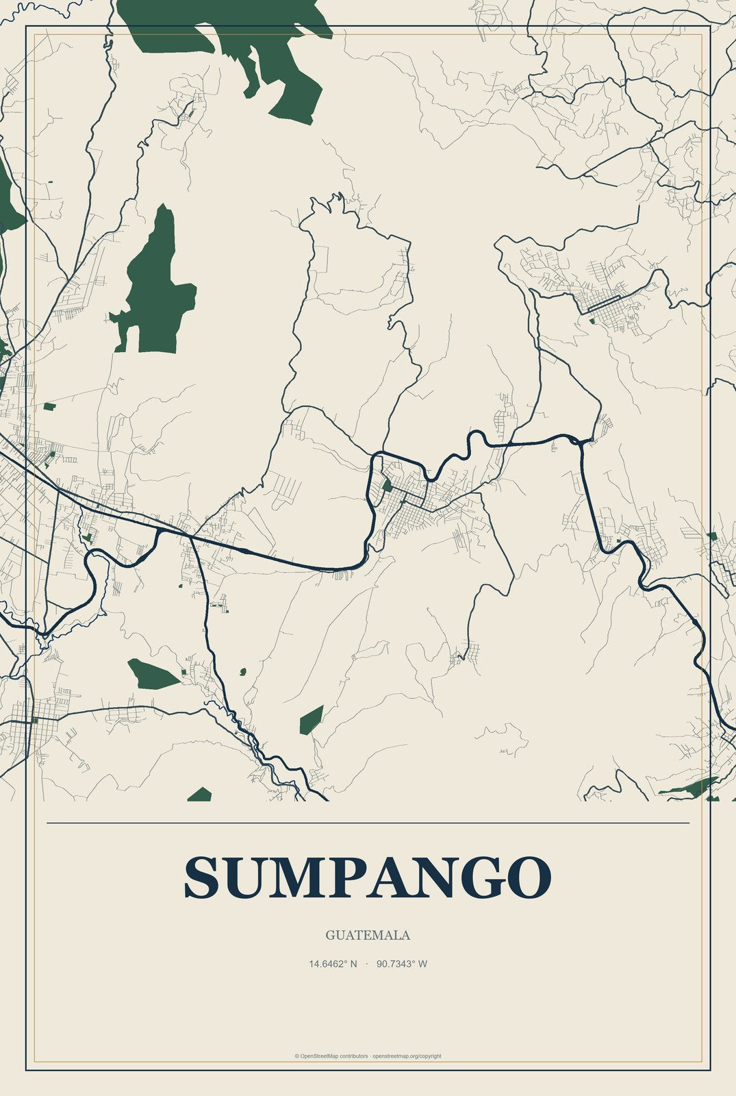 Sumpango, Guatemala City Map Aluminum Sign in Coastal Cutout style