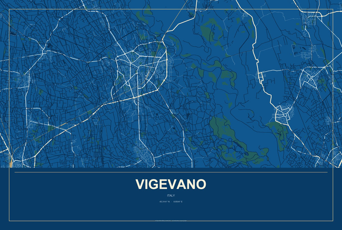Vigevano, Italy City Map Aluminum Sign in Harbor Cobalt style