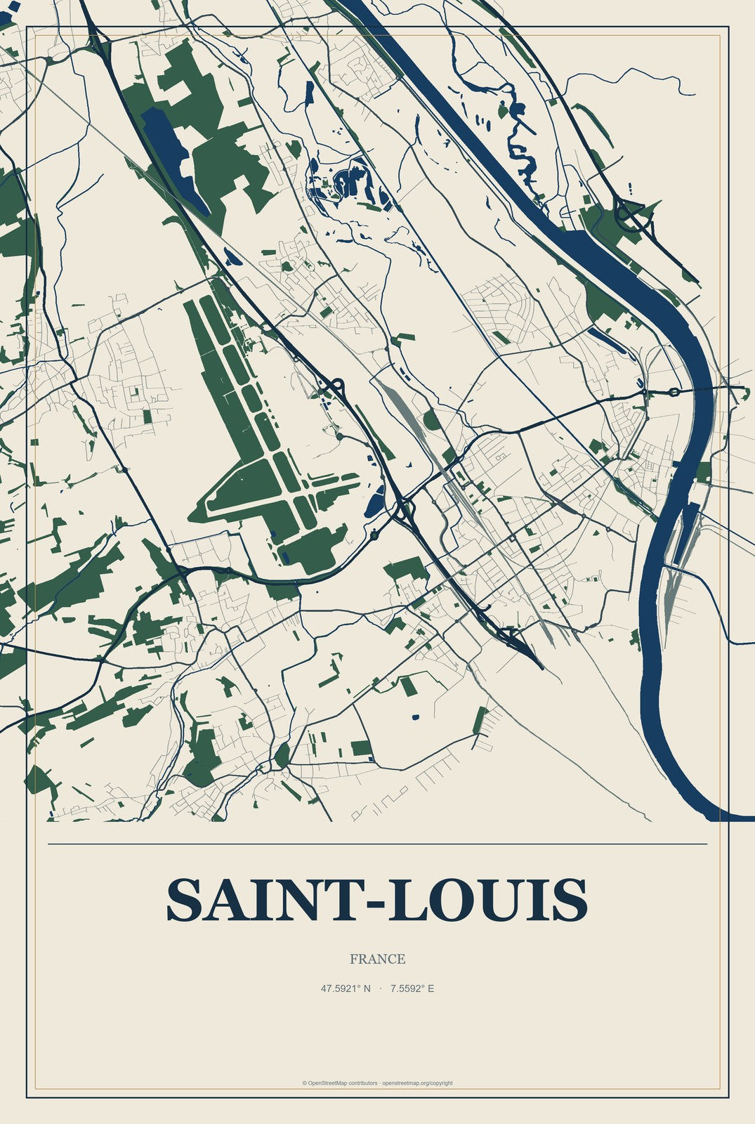 Saint-Louis, France City Map Aluminum Sign in Coastal Cutout style
