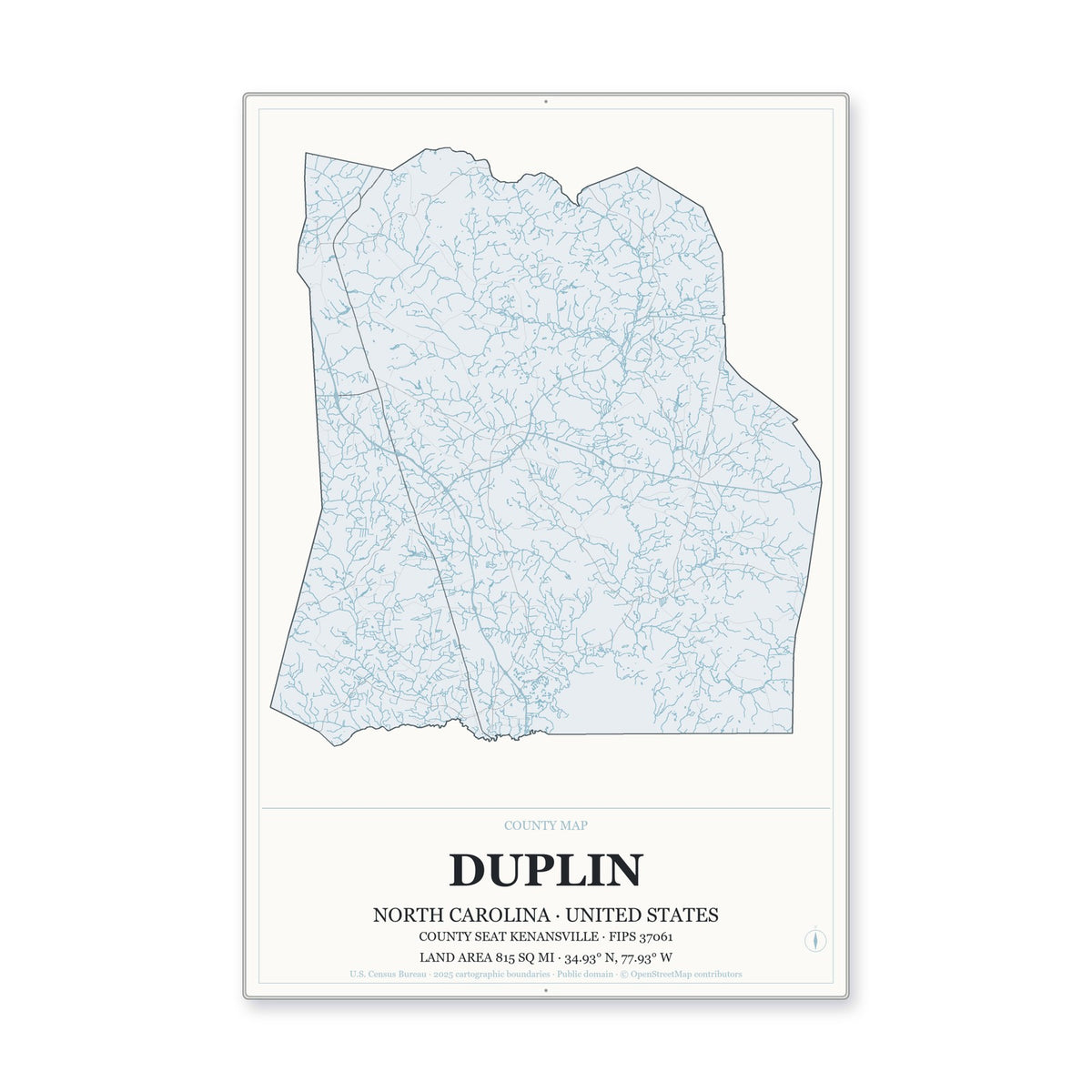 Duplin County, North Carolina Map Aluminum Sign in Gallery Air style