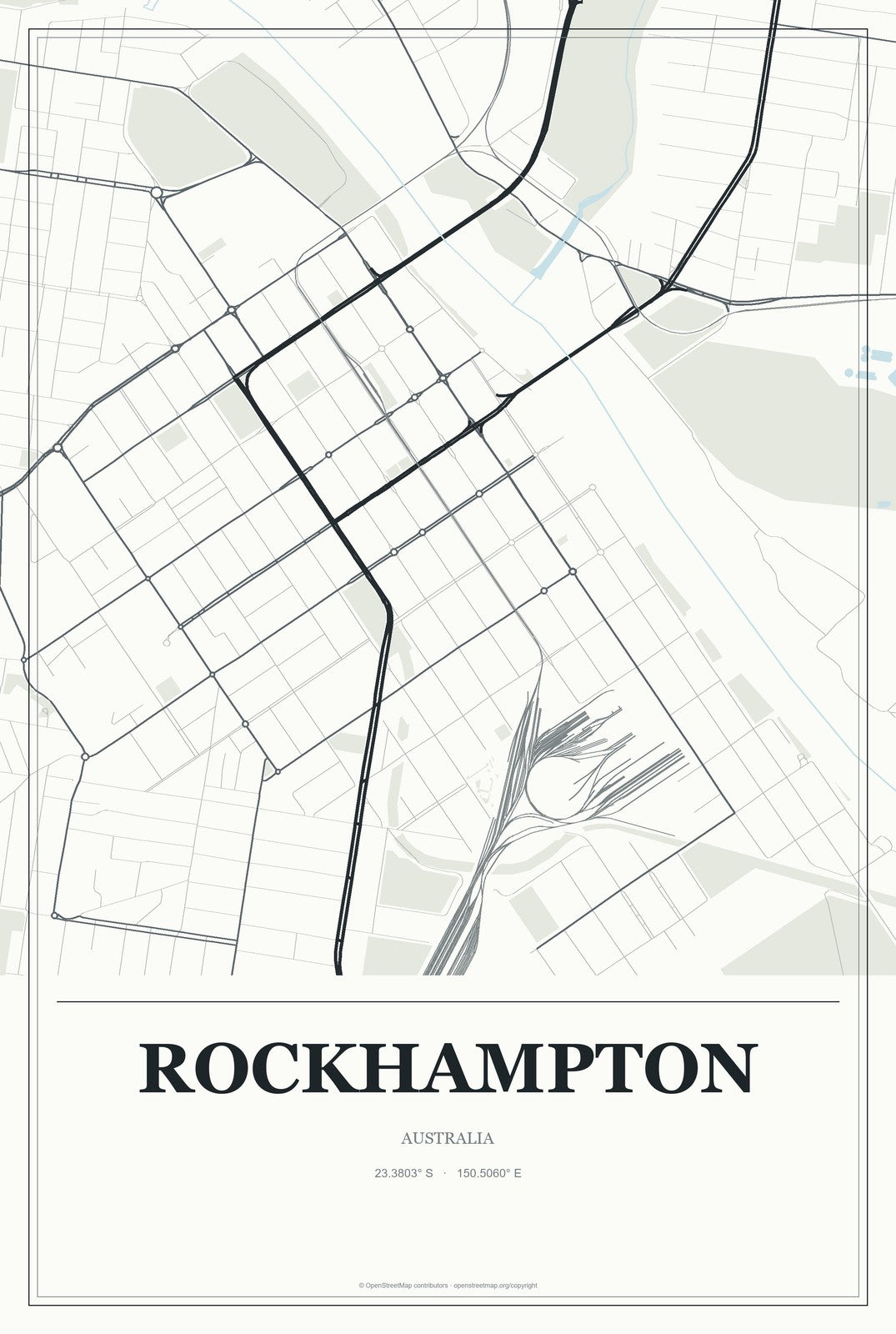Rockhampton, Australia City Map Aluminum Sign in Gallery Air style