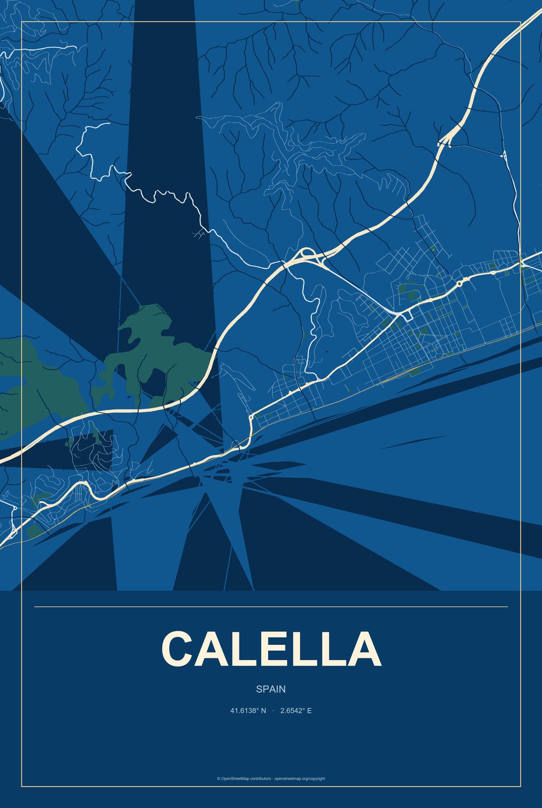 Calella, Spain City Map Aluminum Sign in Harbor Cobalt style